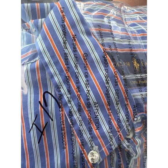 Polo Ralph Lauren Shirt Mens Small Button Up Blue Orange Bar Stripe 120s Poplin - Picture 8 of 8